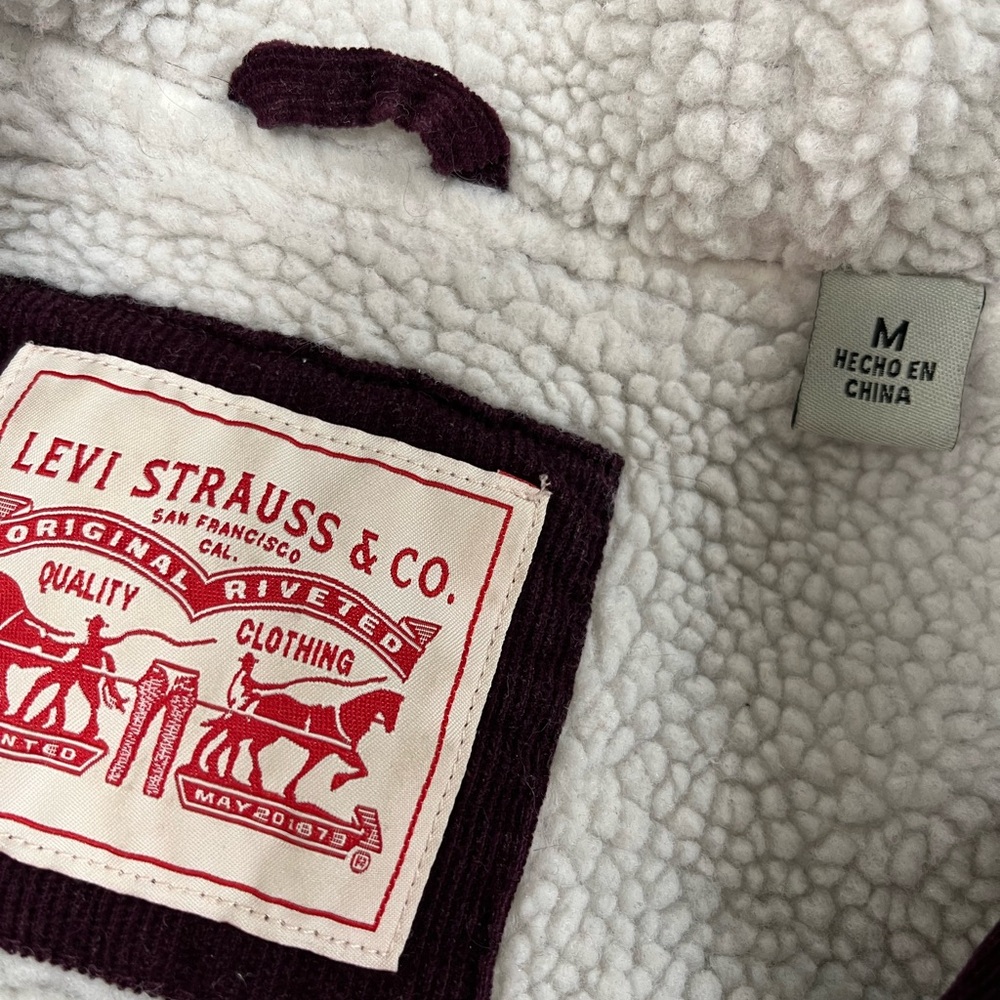 Levi Strauss plum purple sherpa fleece inside corduroy trucker jacket M - Picture 3 of 14